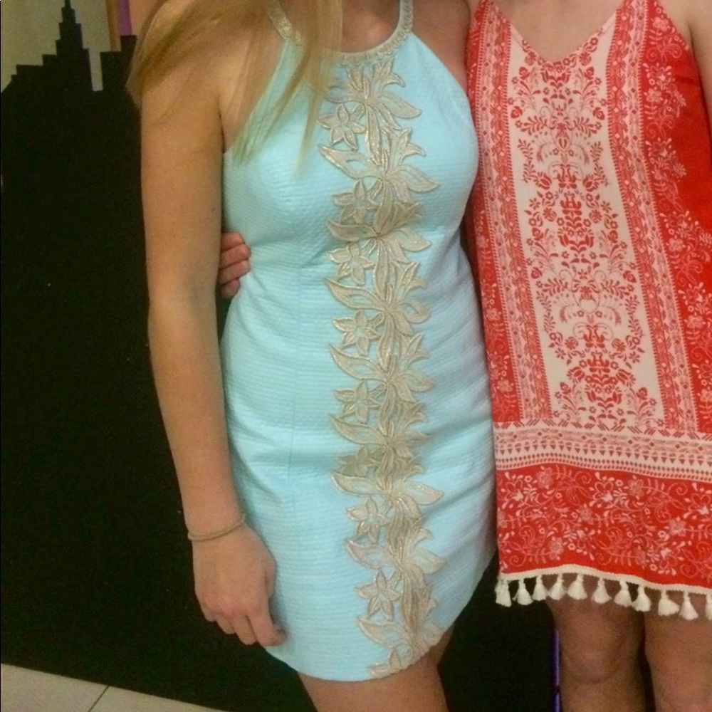 Lilly Pulitzer blue and gold dress